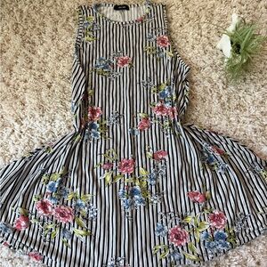 Striped Floral Sleeveless Mini Dress